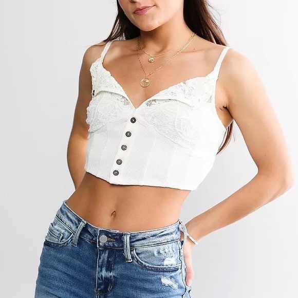 NEW, Free People Have My Heart Lace Cotton Camisole Bralette in White - Picture 2 of 7
